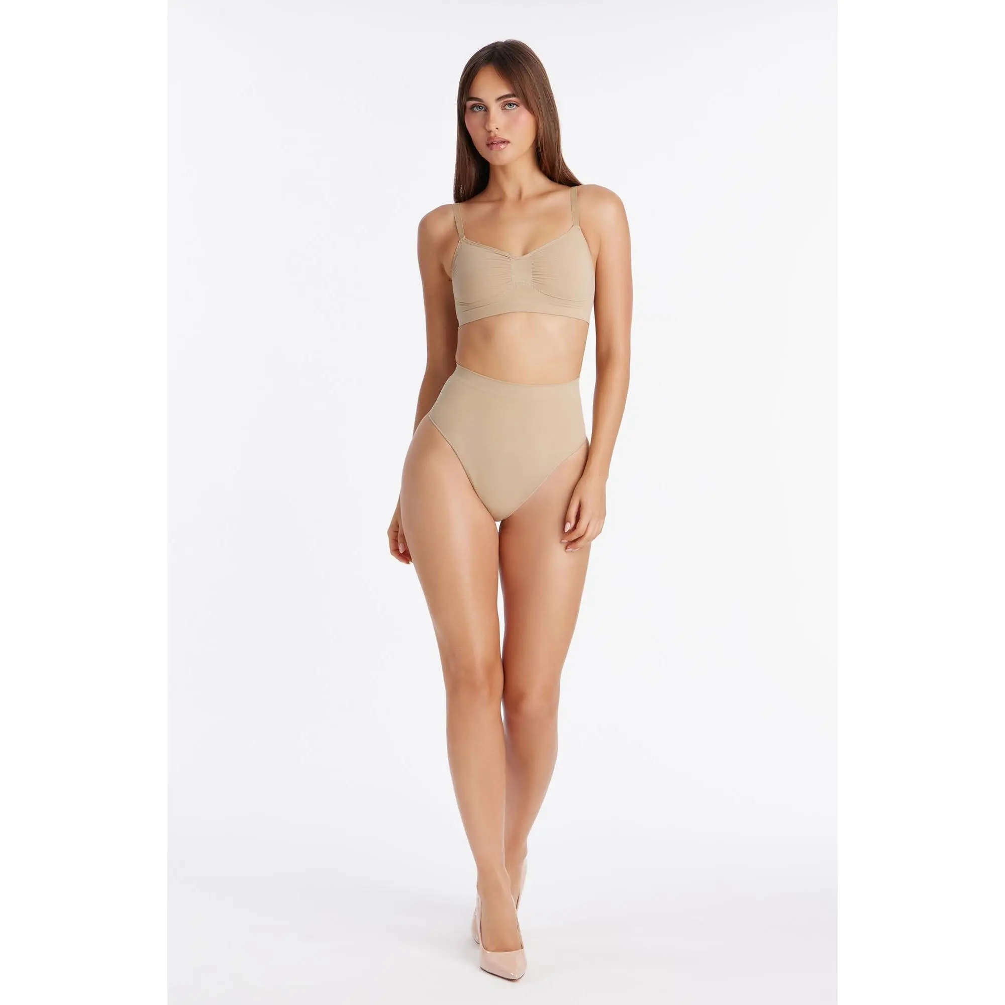 Nova Sculpt Seamless Strong Compression Mid Waist Thong - Sand