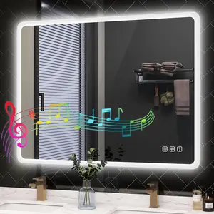 28"x36" LED-Bathroom-Mirror-with-Lights, Wall-Mounted with  Speaker, Anti-Fog, 3 Color Temperature, Dimmable Brightness, , Tempered Glass, Frontlit & Backlit