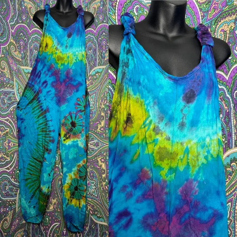Hand Dyed Jumpsuit Tie Dye Romper Hippie Clothing Harem Festival Dungarees Overalls Festi Festie festifit boho free spirit