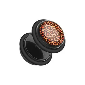 Leopard Print Acrylic Fake Plug Earrings with O-Rings