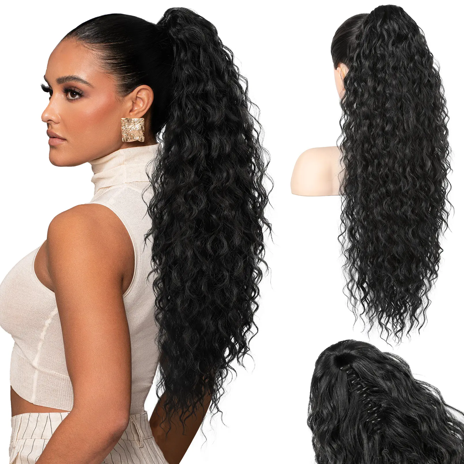 SEIKEA Ponytail Extension, 26" Claw Clip Ponytail Extension Long Lightweight Fluffy Curly Clip on Ponytails for Women Multi Layered Fake Pony tails Hair Extensions