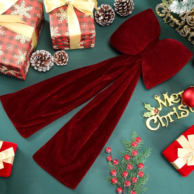 Christmas Velvet Red Bow Christmas Tree Topper Bow Decorations 17.7''x9.8'' Red Xmas Decorations for Xmas Tree Home Wreath Front Door Fireplace