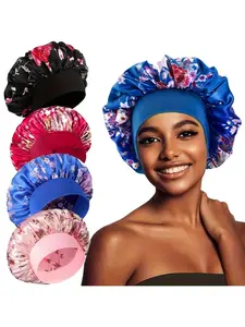 Women Silk Sleep Caps Set, Satin Hair Protection Hats, Wide Brim Curly Braided Sleeping Cap, All Seasons Headwear Accessories, Sleep Bonnets