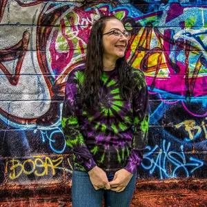 Witch's Cauldron Halloween Purple And Green Spiral Unisex Tie Dye T-Shirt Long sleeve