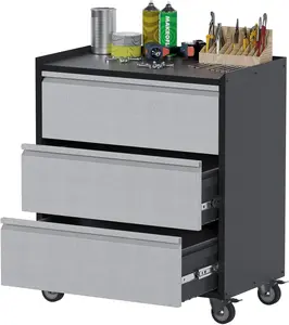 Garvee Metal Storage Cabinet with 3 Drawers, Heavy Duty Rolling Tool Cart with 4 Wheels, Mobile Tool Chest for Garage, Workshop, Home, Office, Warehouse