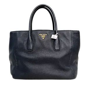 Pre-owned PRADA Black Pebbled Leather Medium Everyday Top Handle Tote Bag