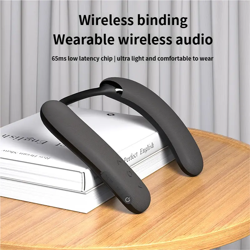 New Neckband-Style Wireless Bluetooth Audio Speaker - Waterproof Fabric-Covered, Ultra-Lightweight Flexible Portable Wearable Subwoofer for Outdoor Gaming with Synchronized Sound, HDMI Compatibility