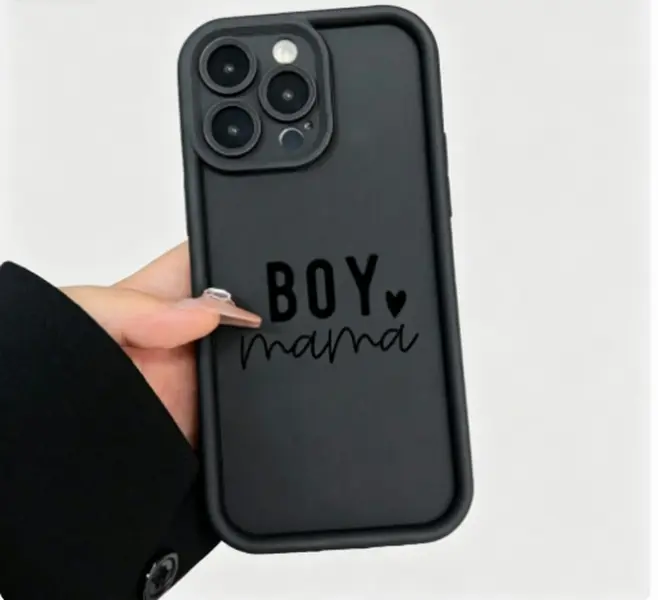 Chic"BOY Mama" Text with Heart Patterns soft TPU protective Case Suitable for a variety of iPhone models, from Iphone 17 series to Iphone 11 series, and Iphone x series Straight Edge Drop-Resistant Rugged Durable Cover Shell Gift