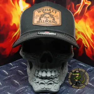 Gritty Gator Whiskey Bent & Hellbound Patch Hat - Premium Richardson 112 Trucker Style Adjustable Snapback with Laser Engraved Leatherette Patch