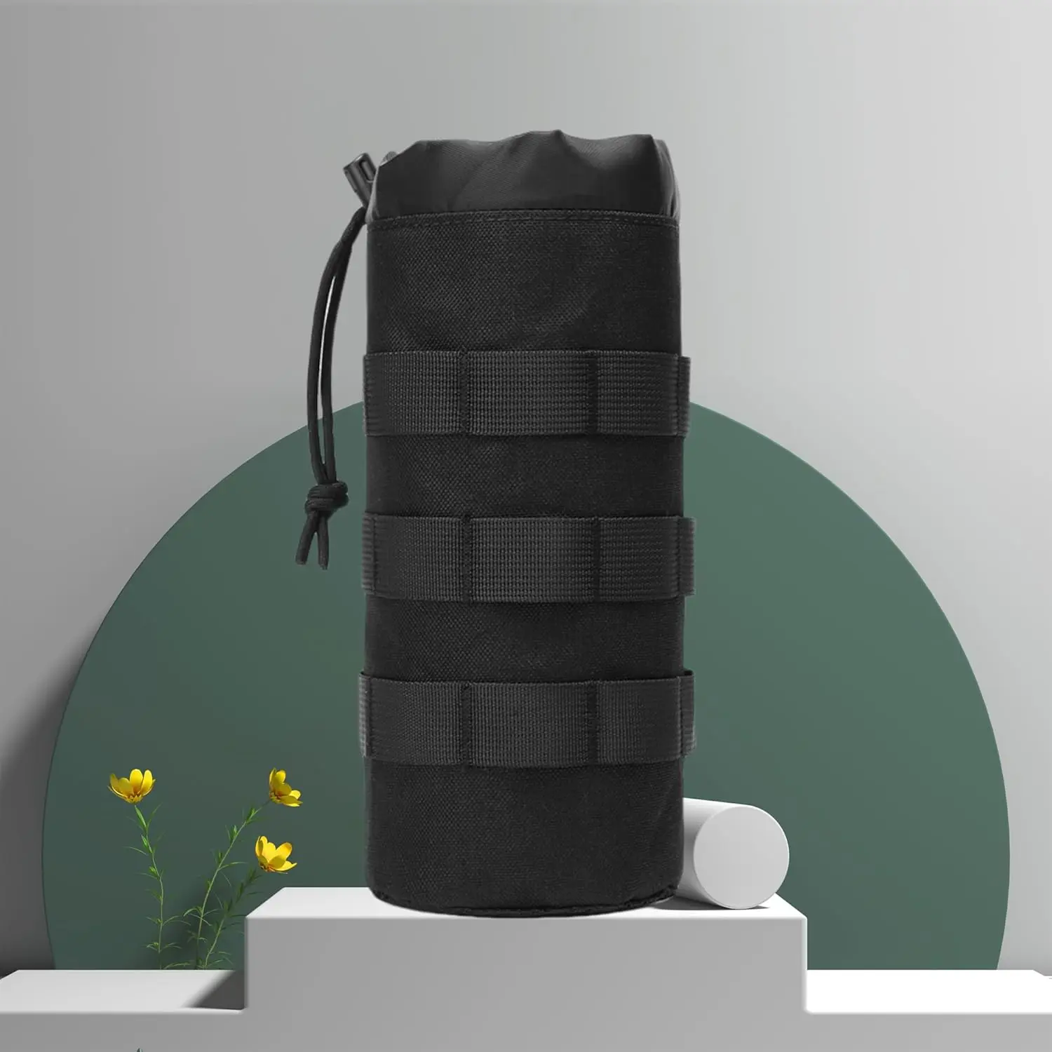 Tactical MOLLE Water Bottle Pouch - Heavy Duty Molle Hydration Holder with Drawstring & Mesh Bottom for Hiking, Walking,Outdoor Travel - Perfect for Backpack Attachment & Fathers Day Gifts for Dad