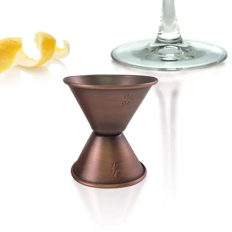BarConic® Double-Sided Antique Look Copper Finish Jigger - 0.75oz x 1.25oz 2 Sizes Cocktail Bar Measuring Tool, Classic Kitchenware Bar & Wine Utensil