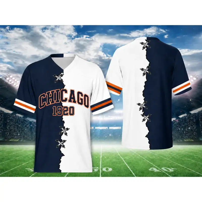 Football Fans V-Neck Jersey for Men Women, Game Day Team Shirt, Quick-Drying Sports Outdoor Jersey