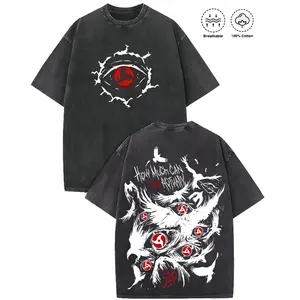 Sharingan Crow Uchiha Inspired Vintage Washed T Shirt 100% Cotton Anime Graphic Tee for Men Women Mangekyo Sharingan Raven Bird Design Casual Summer Top Oversized Streetwear Gift for Naruto Fans Dark Ninja Apparel