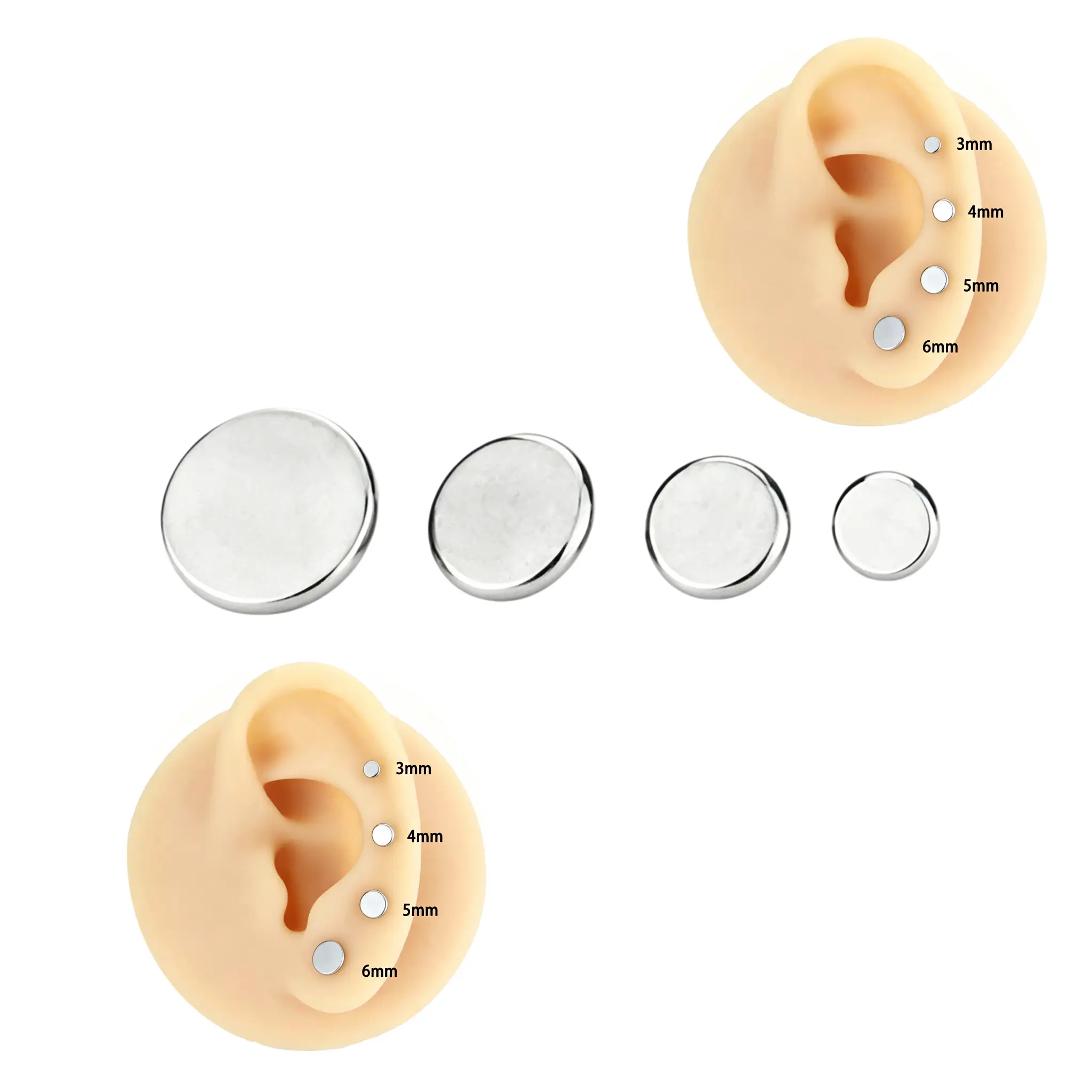 4pcs 16G Implant F136 Titanium Small Round Flat Disc Labret 3/4/5/6mm Internal Thread Flatback Helix Tragus Flat Disc