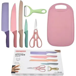 6 Pcs  Colorful Kitchen Knife Set Premium Quality, Dishwasher Safe, Carbon Steel Pastel Chef Knives Set