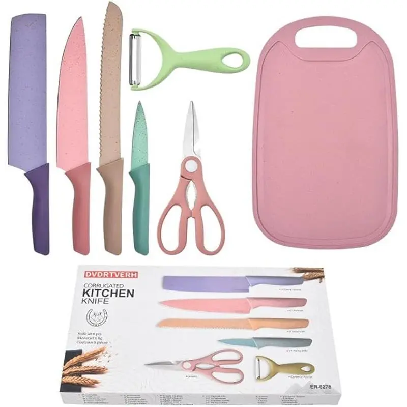6 Pcs  Colorful Kitchen Knife Set Premium Quality, Dishwasher Safe, Carbon Steel Pastel Chef Knives Set