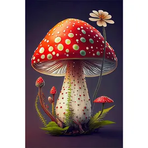 1PC 5D diamond painting 2D flat printing Vibrant Red Mushroom Diamond Painting Kit with White Spots Fantasy Forest DIY Craft for Home Decor Adults Kids Art Supply Embroidery Cross Stitch Rhinestone P