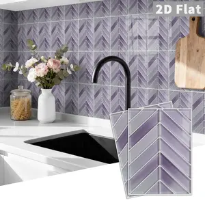 10PCS GST Dreamy Purple Herringbone PE Crystal Foam Tile Stickers Color Box Waterproof Oil-Proof Anti-Collision for Kitchen, Bathroom, Ceiling, Tiles & Old Wood Panels Home Decoration