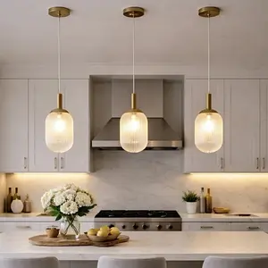 Modern Bronze Clear Pendant Light 110-120V Bedside Ceiling Lamp for Bedroom Living Room Indoor Lighting Decorative Hanging Light Fixture