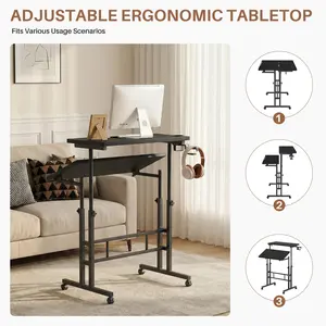 Dual Desktop Height Adjustable Rolling Desk with Wheels, Treadmill Desk for Walking Pad, Mobile Computer Table with Cup Holder for Home Office Bedroom Living Room, Black