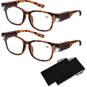 Reading Glasses with Lights Bright LED Readers with Light Magnifying Glasses Blue Light Blocking Reading Glasses with LED Lights Eyeglasses Lighted Magnifier Nighttime Lighted Reading Glasses+200