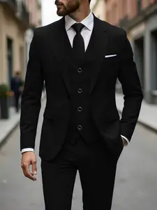Men's Three-Piece Business Set, Long Sleeve Suit Jacket, Vest & Pants, Daily Commute Office Workwear, Elite Style, Professional Attire for Dates & Formal Events, Menswear