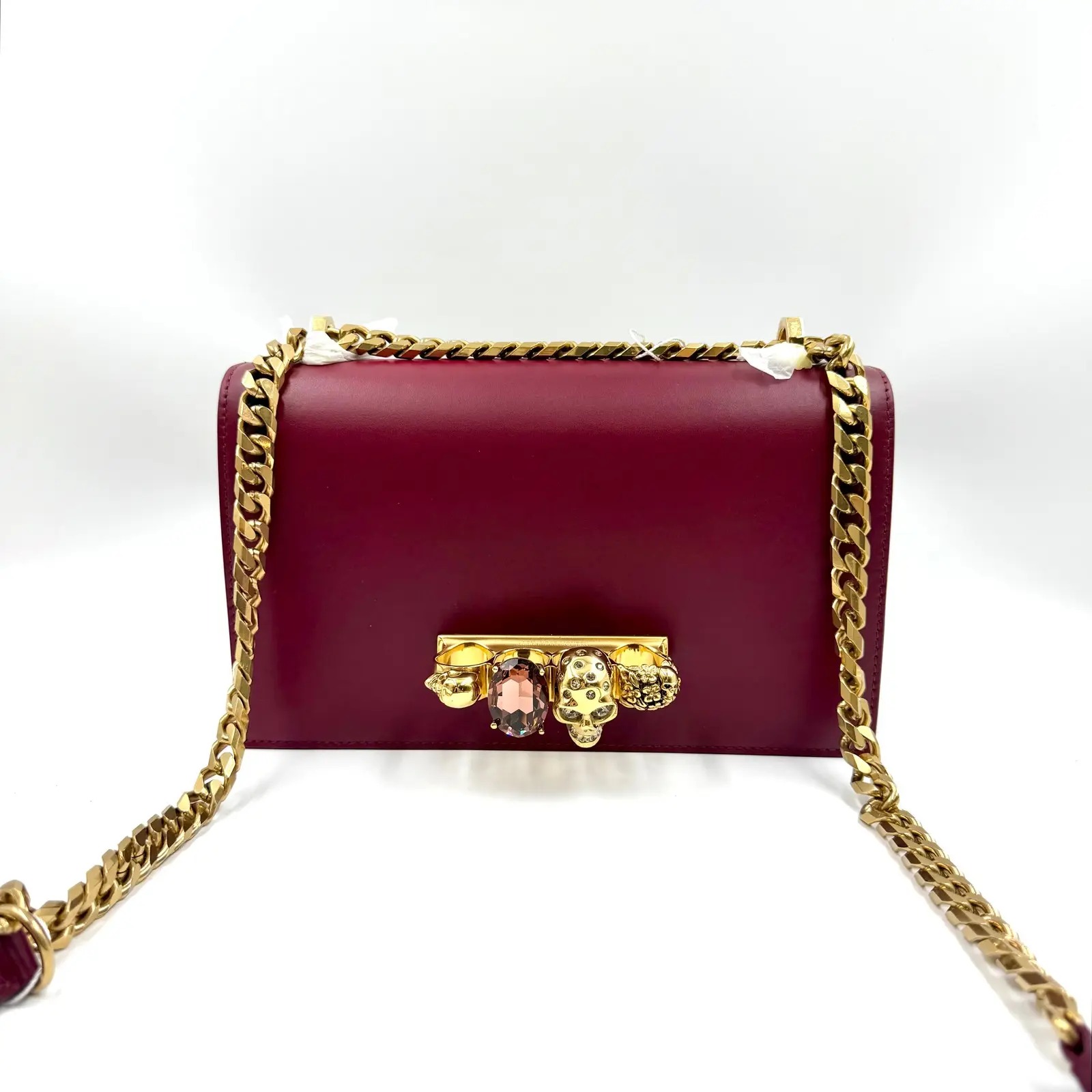 Pre-owned Alexander McQueen AsShown Shoulder Bags 6026 Jewelled Red Leather Satchel 26.07.06