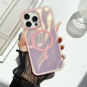 Glitter Water Ripple Dazzling Aurora For Magsafe Phone Case For iPhone  17 Pro Max 16 11 12 13 14 15 Pro Max Wireless Charging Laser Cover Protector Screen Protector Protection Protective Casing Smartphone Shockproof Cellphone Blue