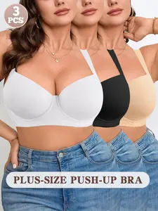 3PCS Women's Plus Size Seamless Minimizer Bra, Full Coverage Underwire Medium Support Push-Up T-shirt Bra, Adjustable Wide Straps , Soft Comfortable Fit Everyday wear