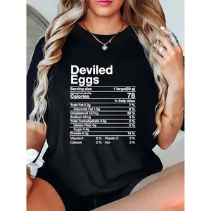 Women's Black T-Shirt with Deviled Eggs Nutrition Facts Print | Funny Foodie Tee for Easter Brunch, Party, Casual Daily Wear | Perfect for Ladies, Food Lovers 100% Cotton T-shirt