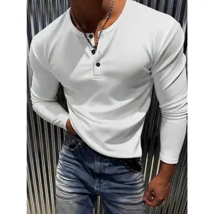2026 Latest New Men's Casual Classic Ribbed Texture Henley Neck Lightweight Versatile Long Sleeve T-Shirt