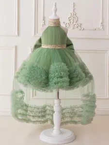 Avocado Kids Clothes Bow Flower Girl Ball Gown Sequin Pageant Trailing Children Elegant Performance Princess Prom Host Formal Evening Party Cocktail Dress for all Season 4 to 8 Years