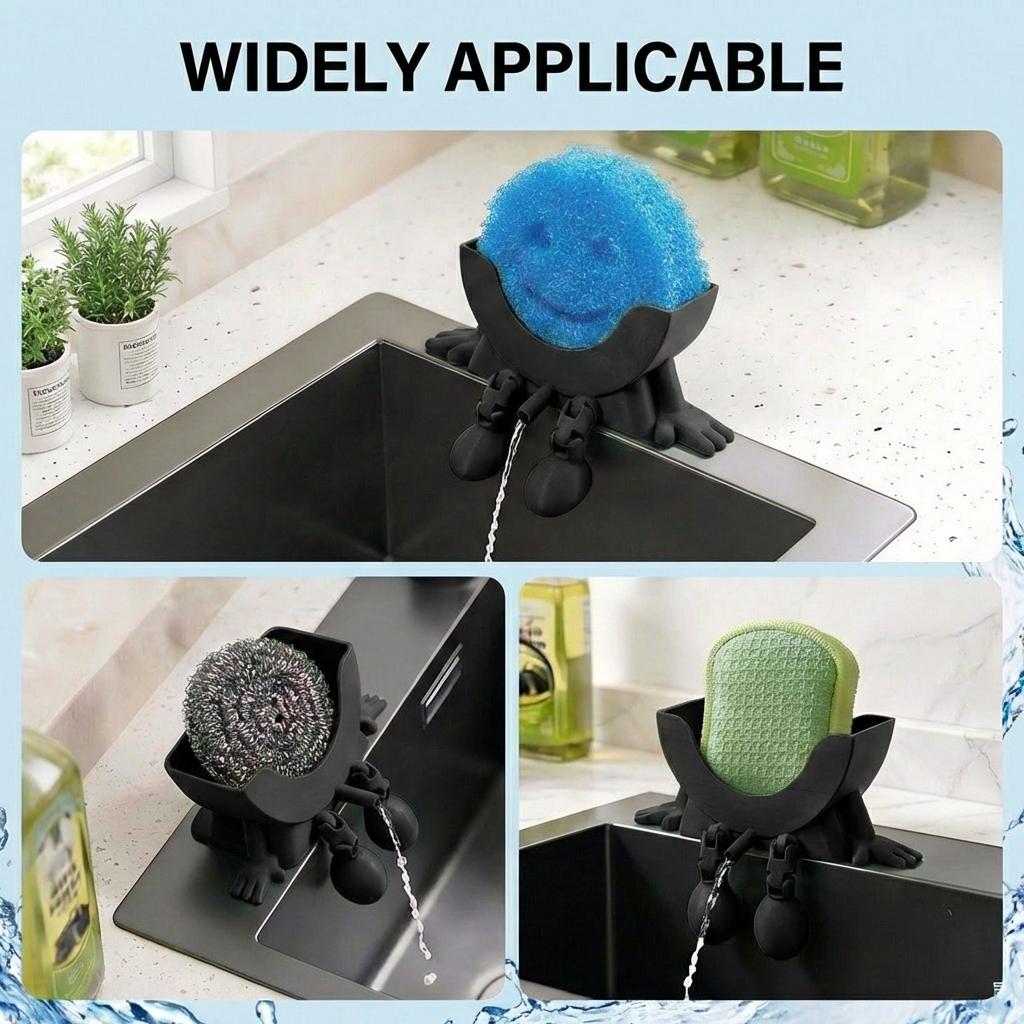 Creative Hanging Sponge Holder with Drainage & Traceless Adhesive, Funny 3D Printed Kitchen Sink Sponge Organizer, Keeps Sponge Dry, Clean & Easy to Reach, Perfect for Scrub Daddy