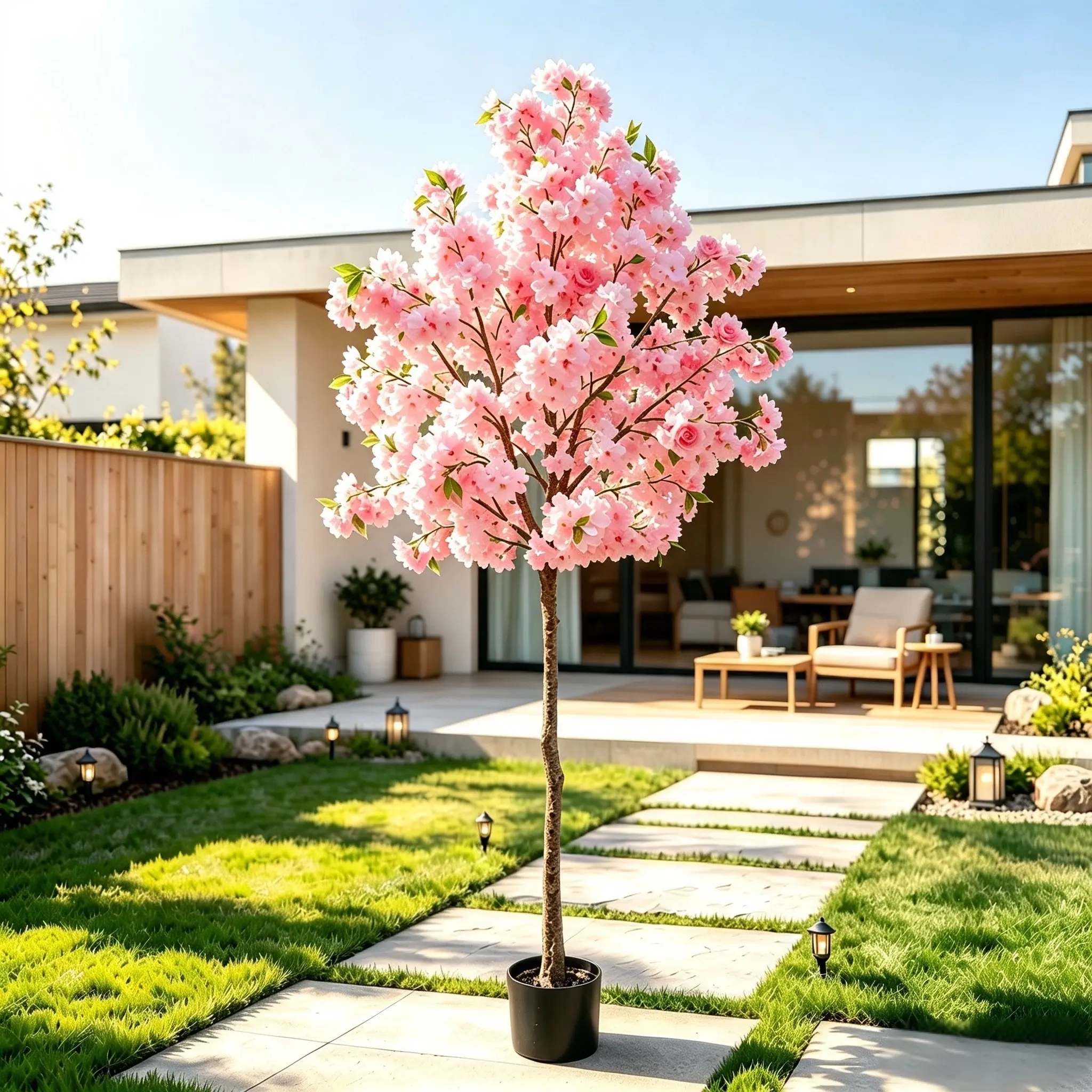 5FT Artificial Cherry Blossom Tree - Decorative Faux Pink Sakura Fake Plant for Living Room, Wedding, Home & Office Decor