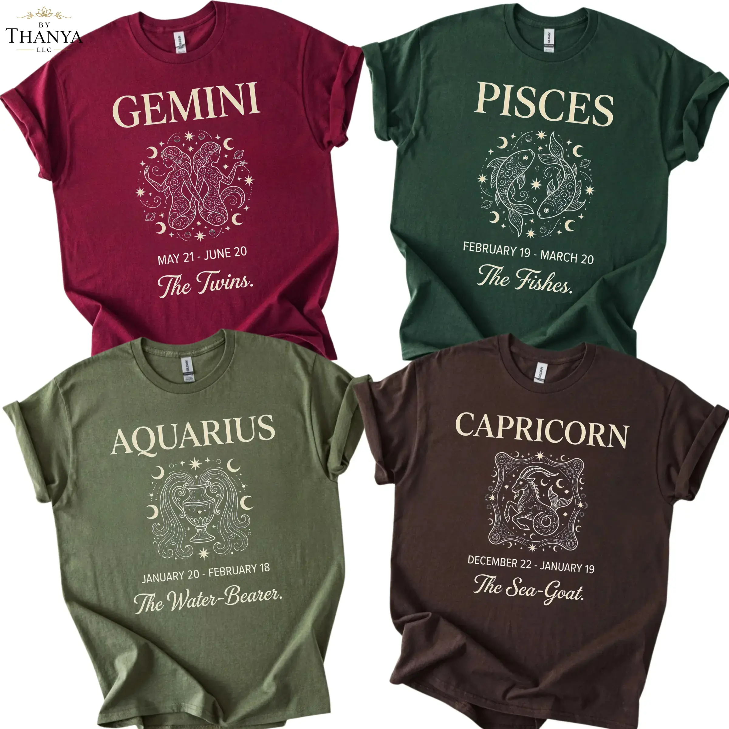 Comfort Colors 12 Zodiac Signs T-Shirt, Retro Astrology Graphic Tee, Vintage Boho Horoscope Shirt, Celestial Star Sign Birthday Gift for Women Men