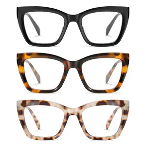 3pcs Blue Light Blocking Glasses Oversized Reading Glasses Women Men Oprah Style Computer Square Reader Spring Hinge Eyewear