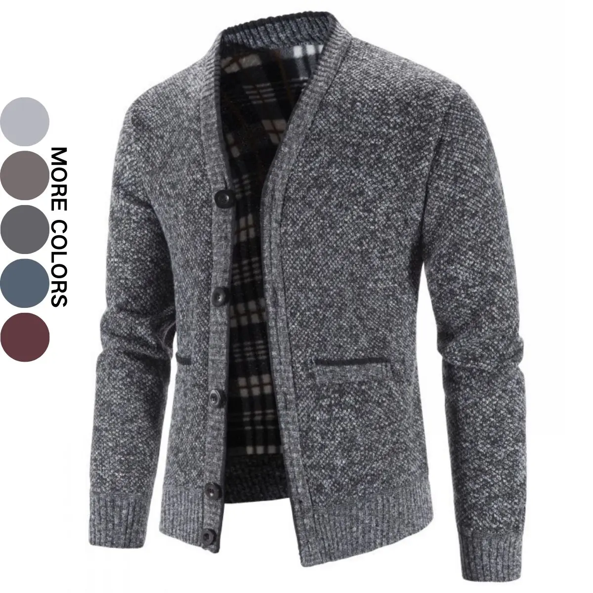 Men's Vintage Long Sleeve Floral Jacquard V-Neck Polyester Knitwear Cardigan - Classic, Stylish Checkered Lining, Versatile Casual Wardrobe Top for Spring, Autumn Menswear, Sweater, Plaid, Button, Cardigans, Retro Style, Fitted