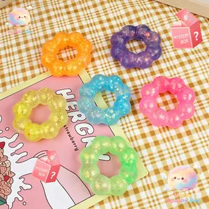【 Squeeze Toy 】 One Random Color Glitter Squishy Donut Stress  Slow Rising Stress Relief Desk Toy Wristband Squishy Gift for Birthday Party Kawaii Duck Sugar