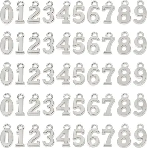 Alloy Metal - Number Charm Pendants for DIY Craft Keychain Brooch Bracelet Wristbands Necklace Earring Jewelry Making Finding, PCS (Silver)