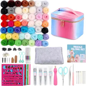 50 Colors Needle Felting Kit, 185 Pcs Needle Felting Tools and Supplies with Wool Roving, Starter Kit for Beginners with Felting Needles for DIY Hand Craft Home Decoration