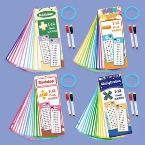 Subtraction/Addition/Multiplication/Division Math Flash Cards Set with 2 Dry Erase Pens and 1 Ring, Reusable Learning Tool and Self-Check Teaching Aids for Classroom and Home Students