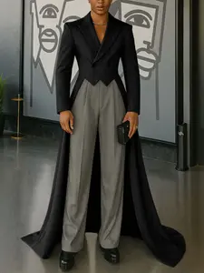 INCERUN Men's Fashionable Elegant Deconstruction Design Solid Color Long Sleeve Maxi Length Suit Blazer, Stylish and Comfortable,  Suitable for Daily Wear, Menswear