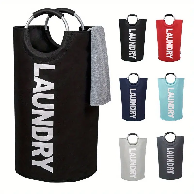 1pc Waterproof Laundry Basket With Padded Handles - Collapsible Clothes Hamper For Easy Storage And Standing Up Well Clothes Baskets