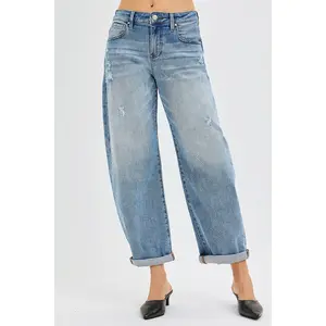 RISEN Slouchy Ankle Length Barrel Jeans with Cuffs PGA21370