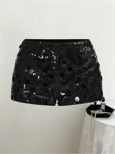 Women's Sequined Punk Mini Shorts, Sexy Ultra Low Waist Micro Short Style, Rock Style Ladies' Fashion Pants