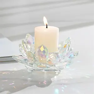 Crystal Glass Lotus Lamp Base, Polished Design, Home Altar & Wedding Decoration, Luxurious Table Centerpiece, Elegant Candle Holder