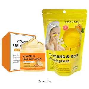 Vitamin C Peel Off Mask & Turmeric Cleansing Pads, 2 Counts/set Moisturizing Brightening Facial Care Kit, Exfoliating Cleansing Pad, Facial Skin Care Kit