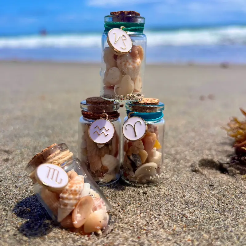 Small Handmade Glass Shell Trinket Bottle - Hand-Collected Seashells, Zodiac Charm (Taurus, Gemini, Virgo), Bottled Whispers, Handmade Sea Decor, Coastal Life Coastal Beach Home Decor, Astrology Lovers Gift