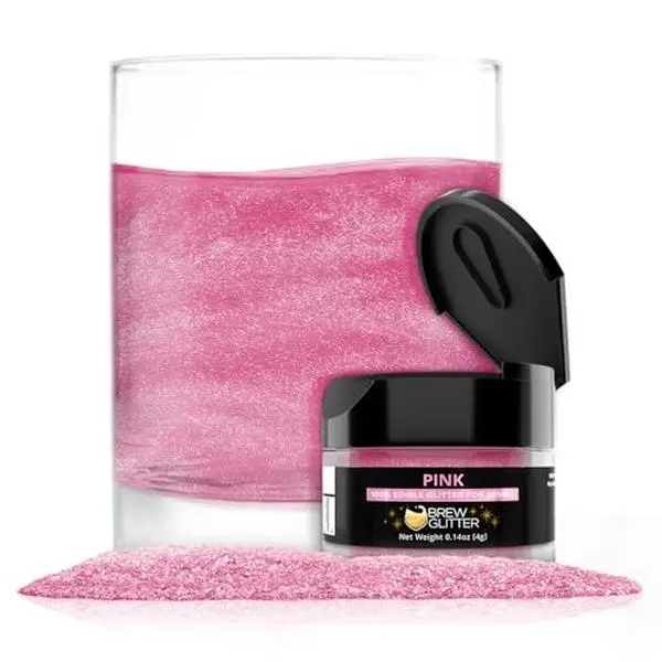 Brew Glitter Pink Mineral Basd Edible Drink Glitter - Food-Grade, Made in the USA, Creates sparkling Cocktails, Beer, Lemonade, Soda, Beverages, and more! (Pink, 4 Grams)