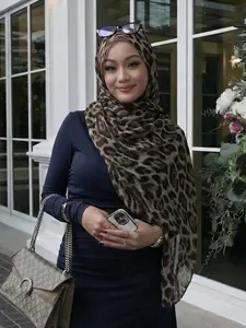 Women's classic leopard print chiffon scarf, a stylish accessory for all seasons, perfect for casual and everyday wear